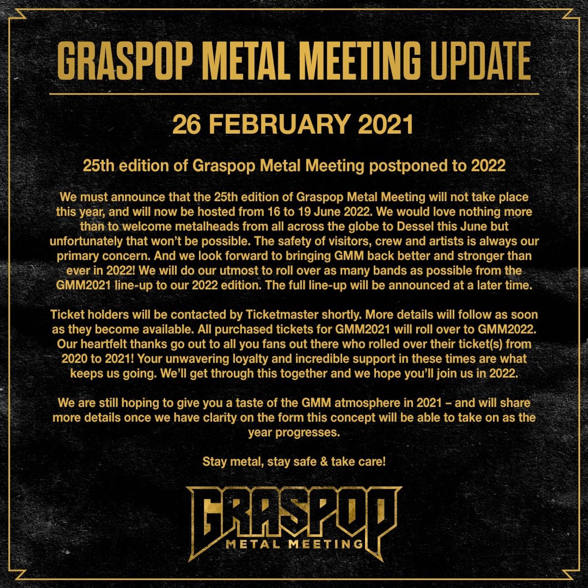 Graspop geannuleerd